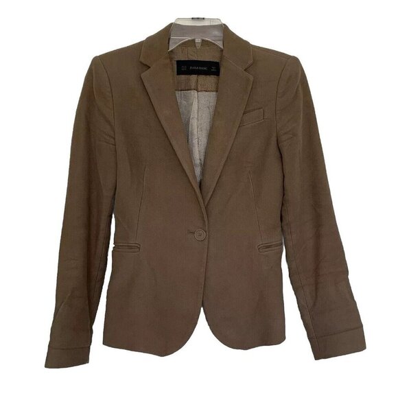 Zara Basic Blazer Women’s XS Faux Suede Elbow Patches Lined Brown - Picture 1 of 10